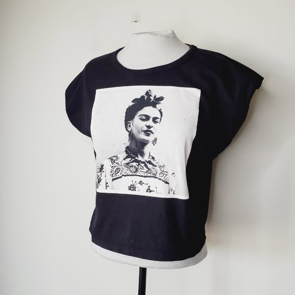 Frida Kahlo Official T-Shirt Portrait Tribute Graphic Boxy Black L - Picture 5 of 11